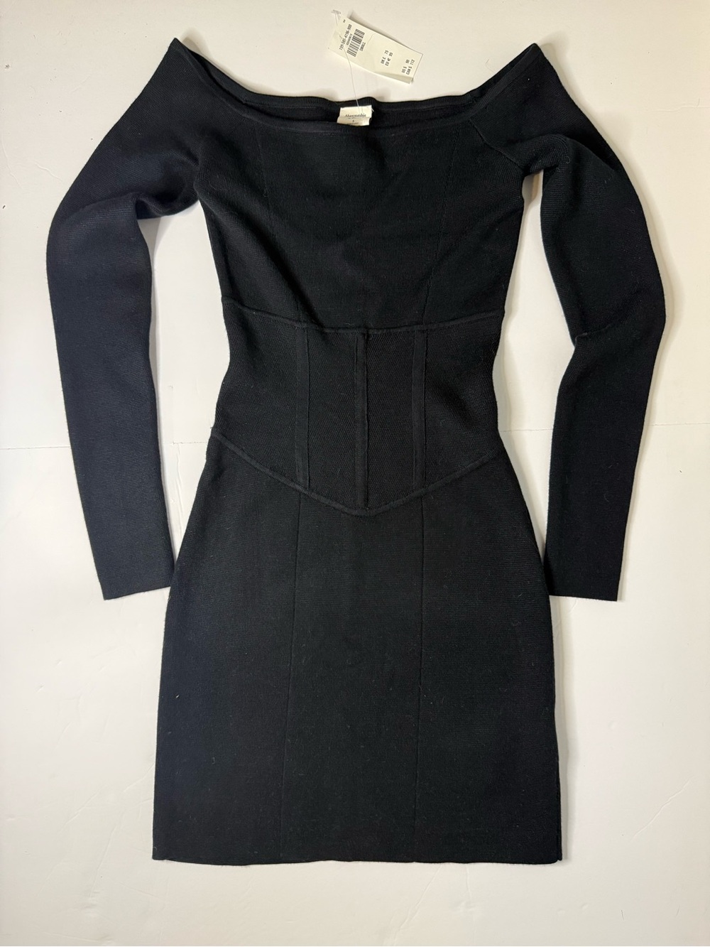 Abercrombie & Fitch Black Long-Sleeve Off-Shoulder Bodycon Dress